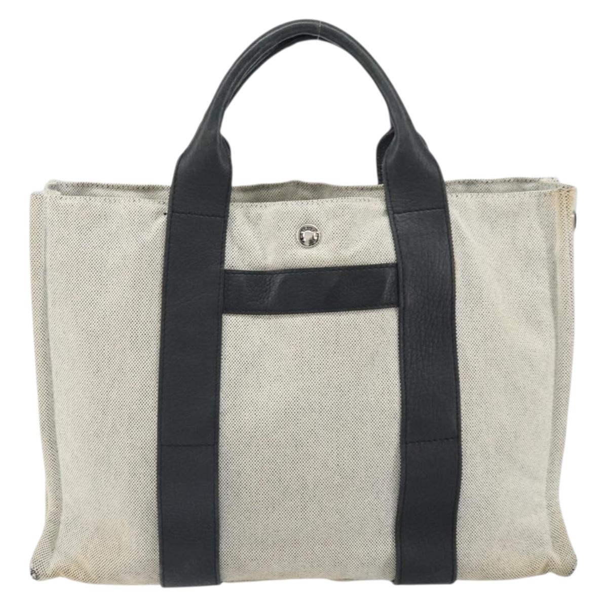 HERMES Sac Arne MM Hand Bag Canvas Gray Silver Auth bs32502