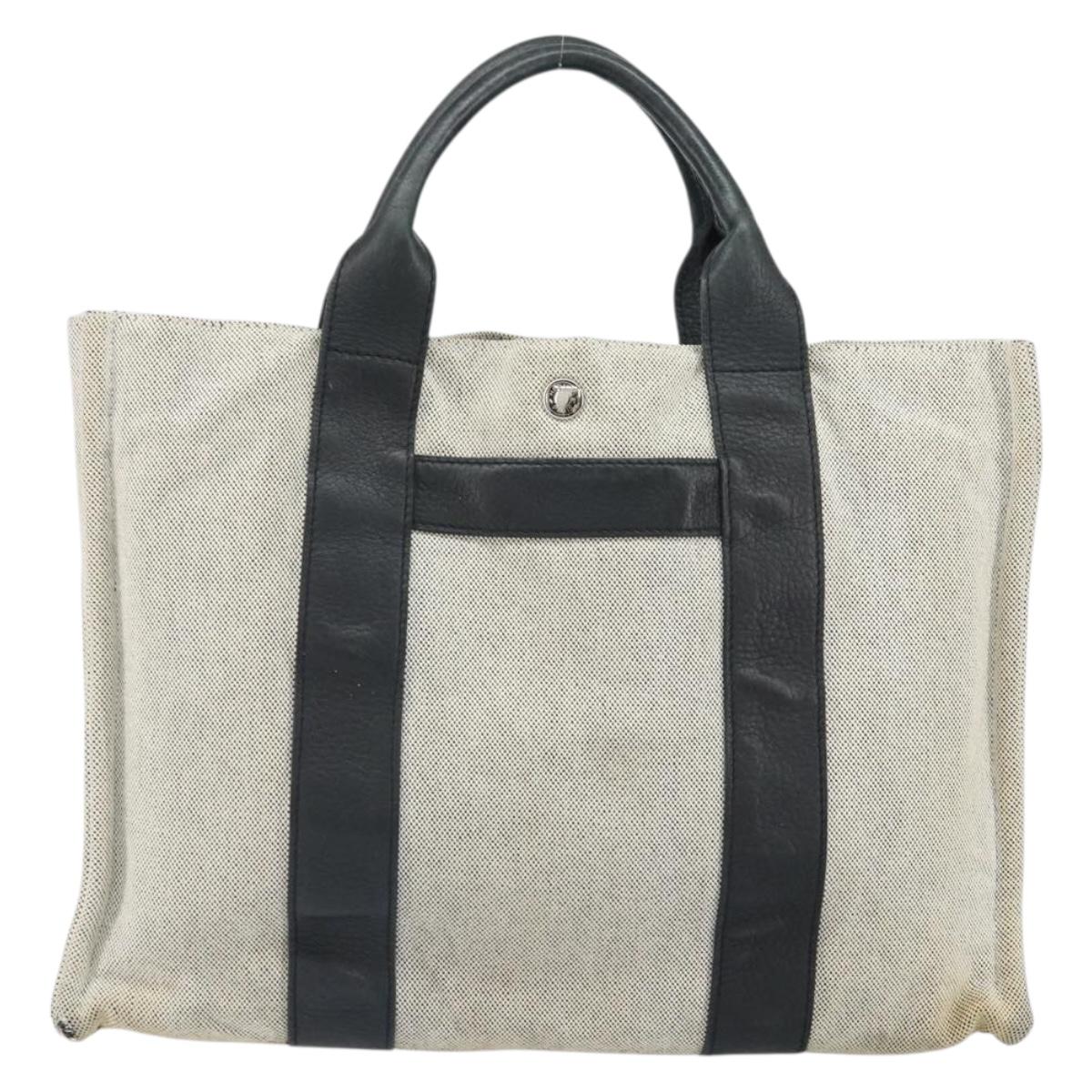 HERMES Sac Arne MM Hand Bag Canvas Gray Silver Auth bs32502