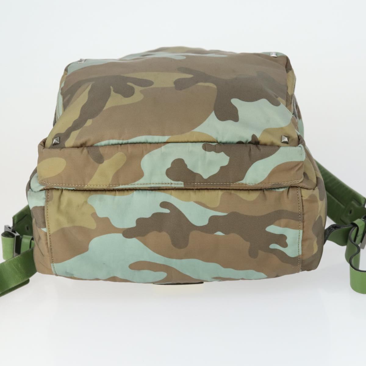 VALENTINO Backpack Nylon Khaki Silver Auth bs32505