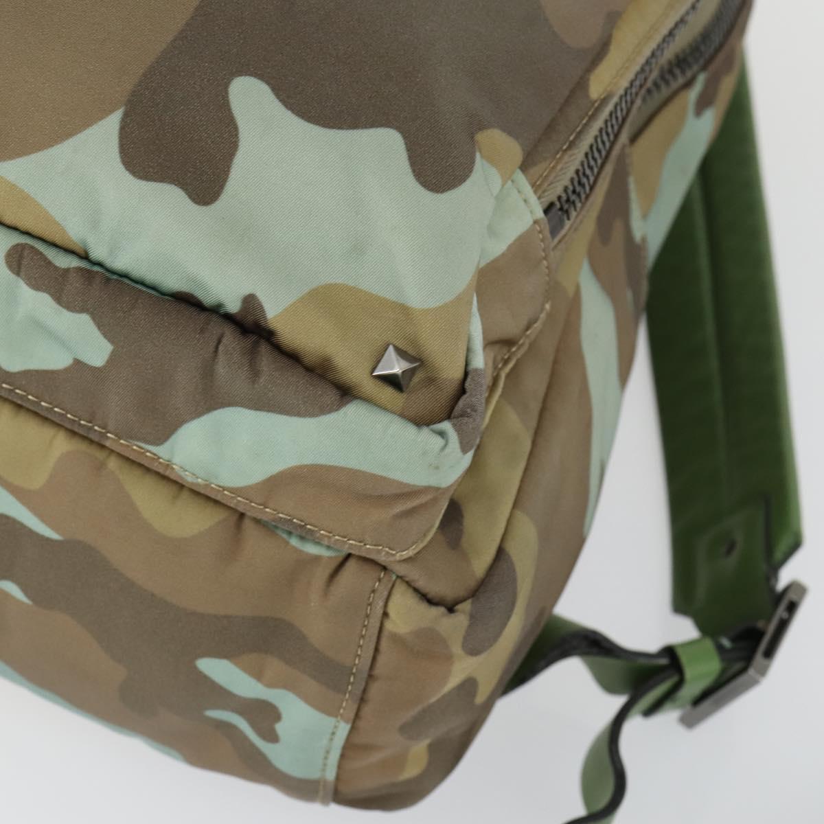 VALENTINO Backpack Nylon Khaki Silver Auth bs32505