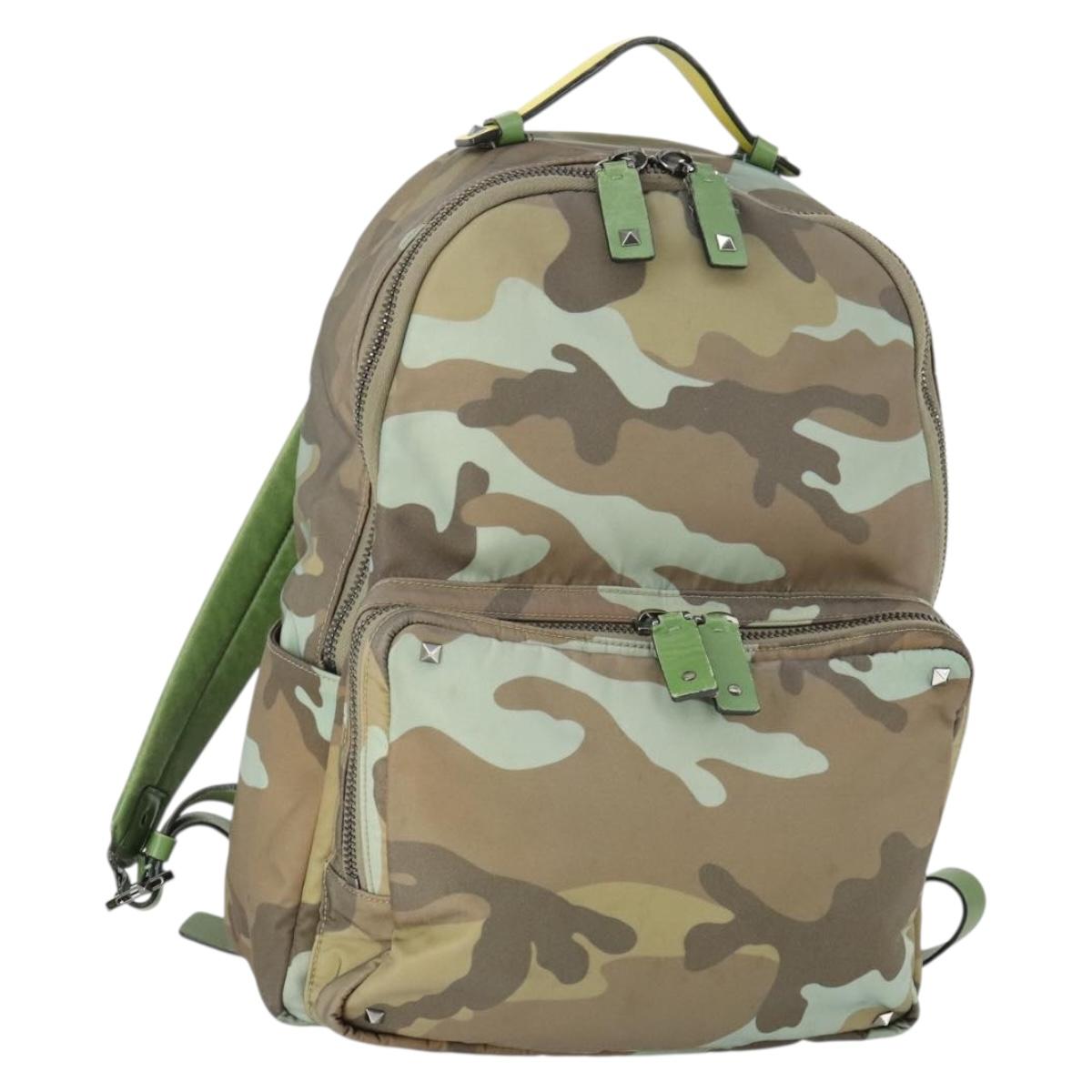 VALENTINO Backpack Nylon Khaki Silver Auth bs32505
