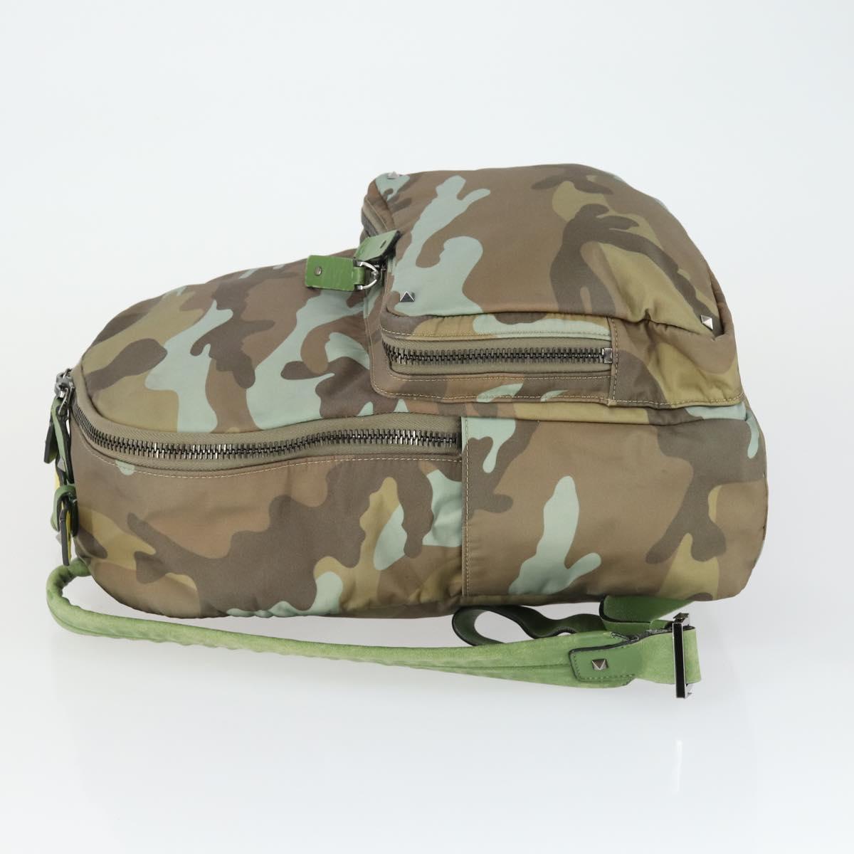 VALENTINO Backpack Nylon Khaki Silver Auth bs32505