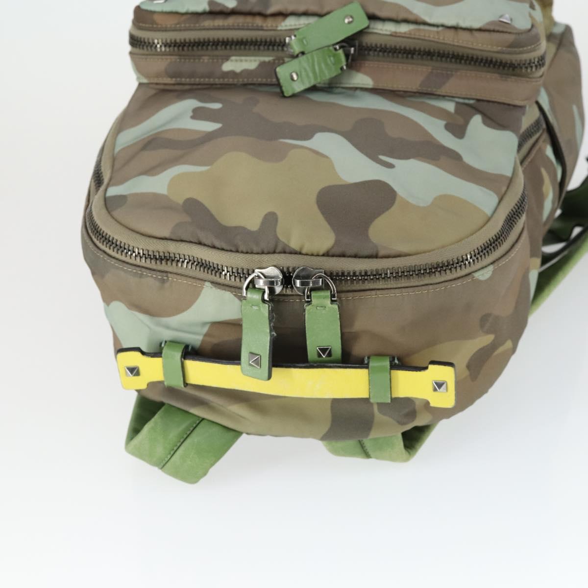 VALENTINO Backpack Nylon Khaki Silver Auth bs32505