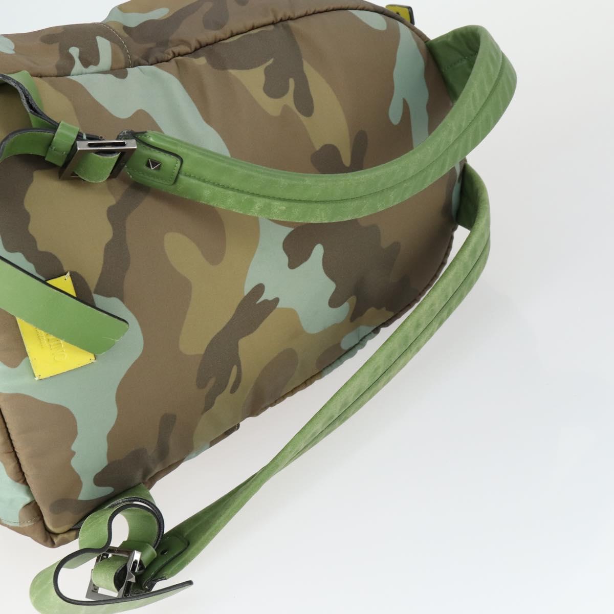 VALENTINO Backpack Nylon Khaki Silver Auth bs32505