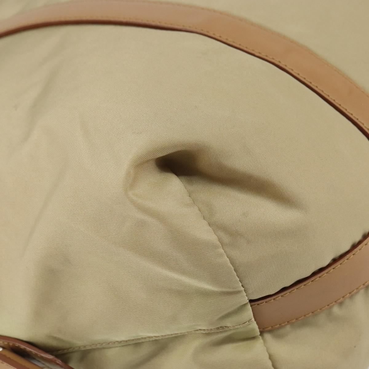 PRADA Tote Bag Nylon Beige Silver Auth bs32506