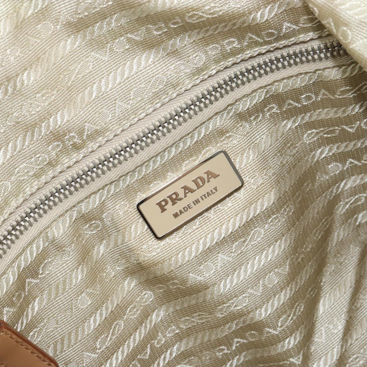 PRADA Tote Bag Nylon Beige Silver Auth bs32506