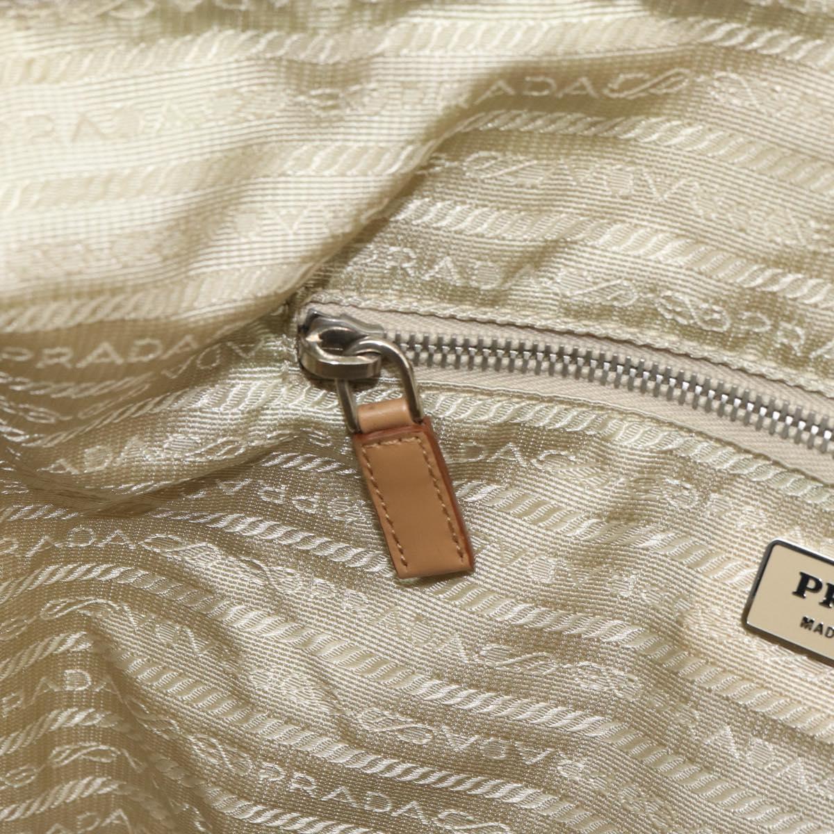 PRADA Tote Bag Nylon Beige Silver Auth bs32506