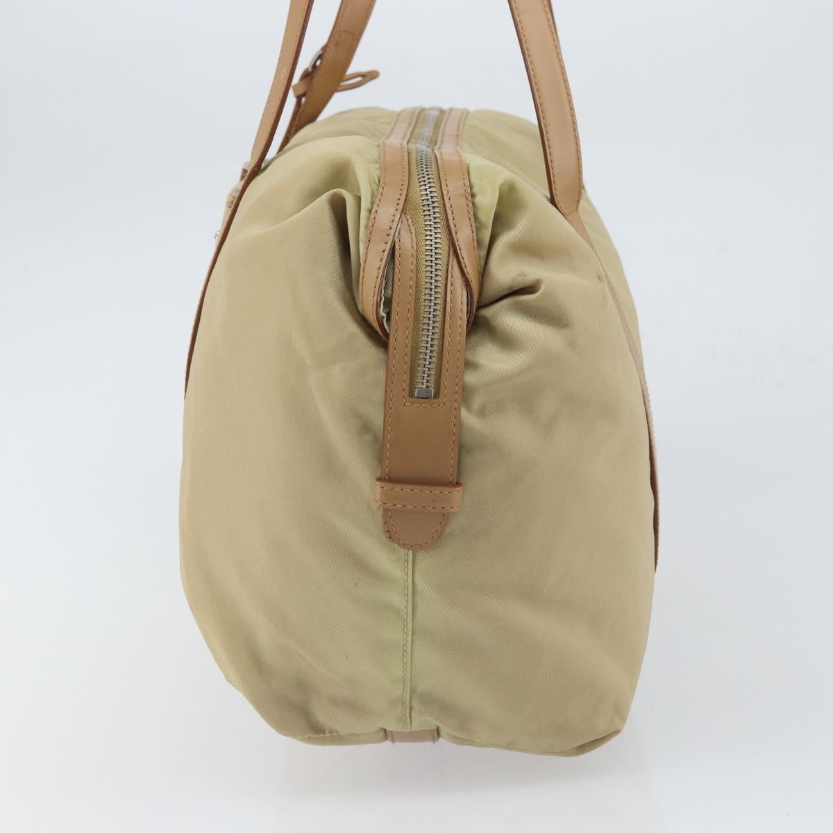 PRADA Tote Bag Nylon Beige Silver Auth bs32506