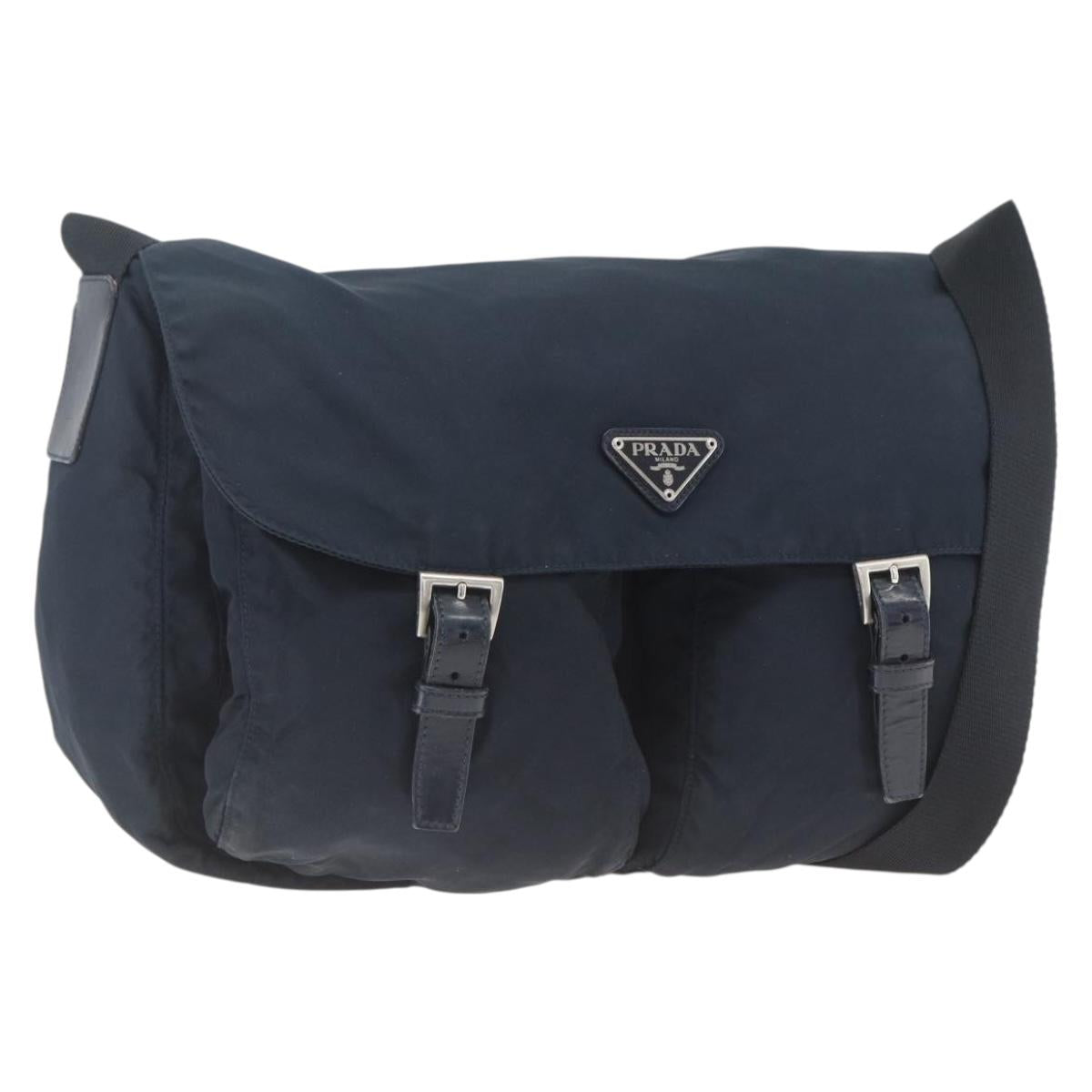 PRADA Shoulder Bag Nylon Navy Silver Auth bs32507