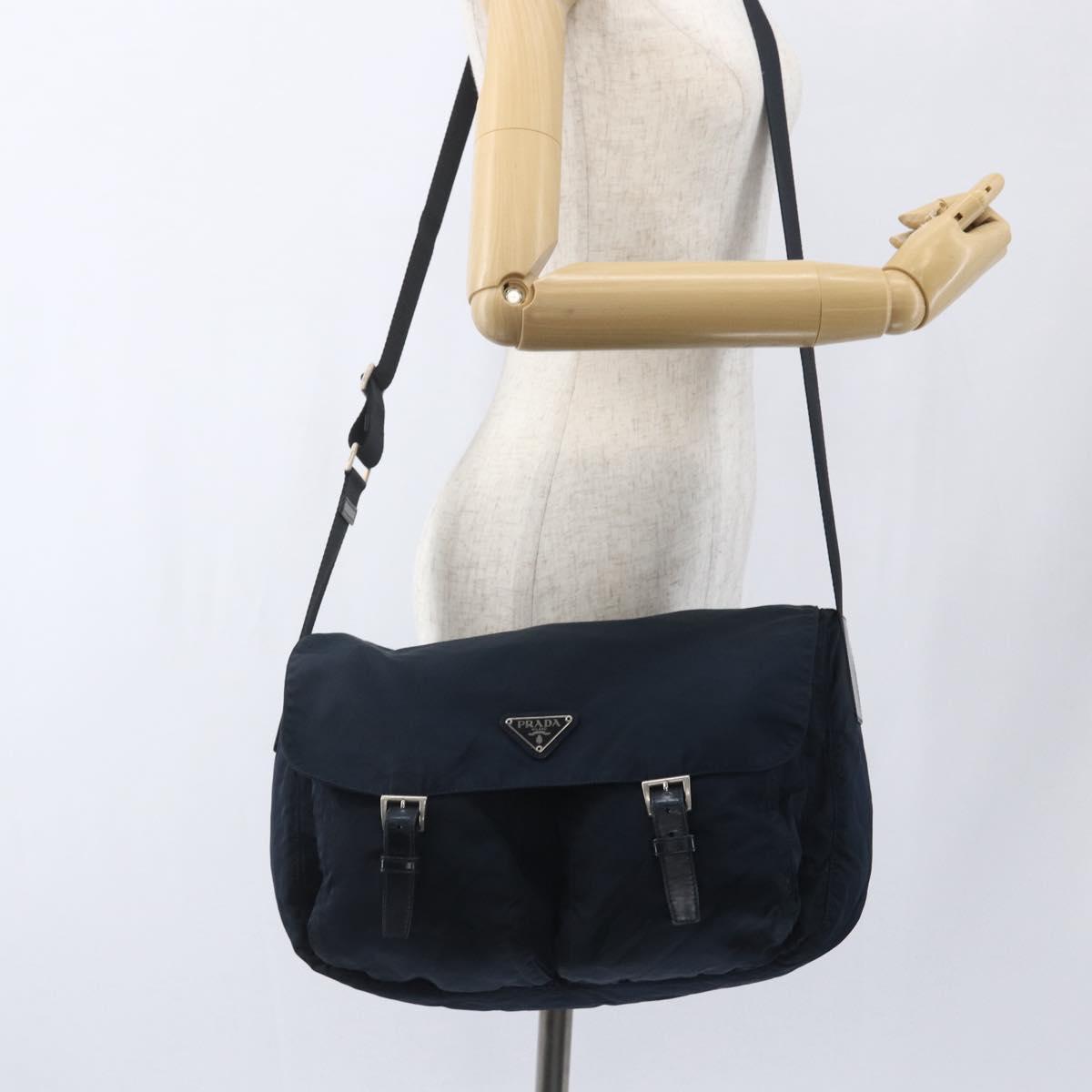 PRADA Shoulder Bag Nylon Navy Silver Auth bs32507