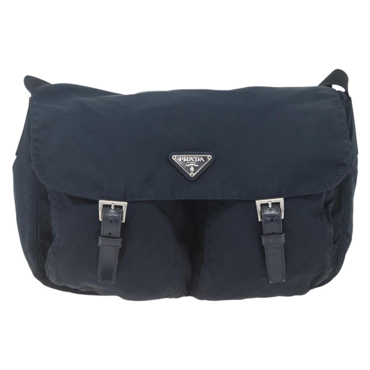 PRADA Shoulder Bag Nylon Navy Silver Auth bs32507