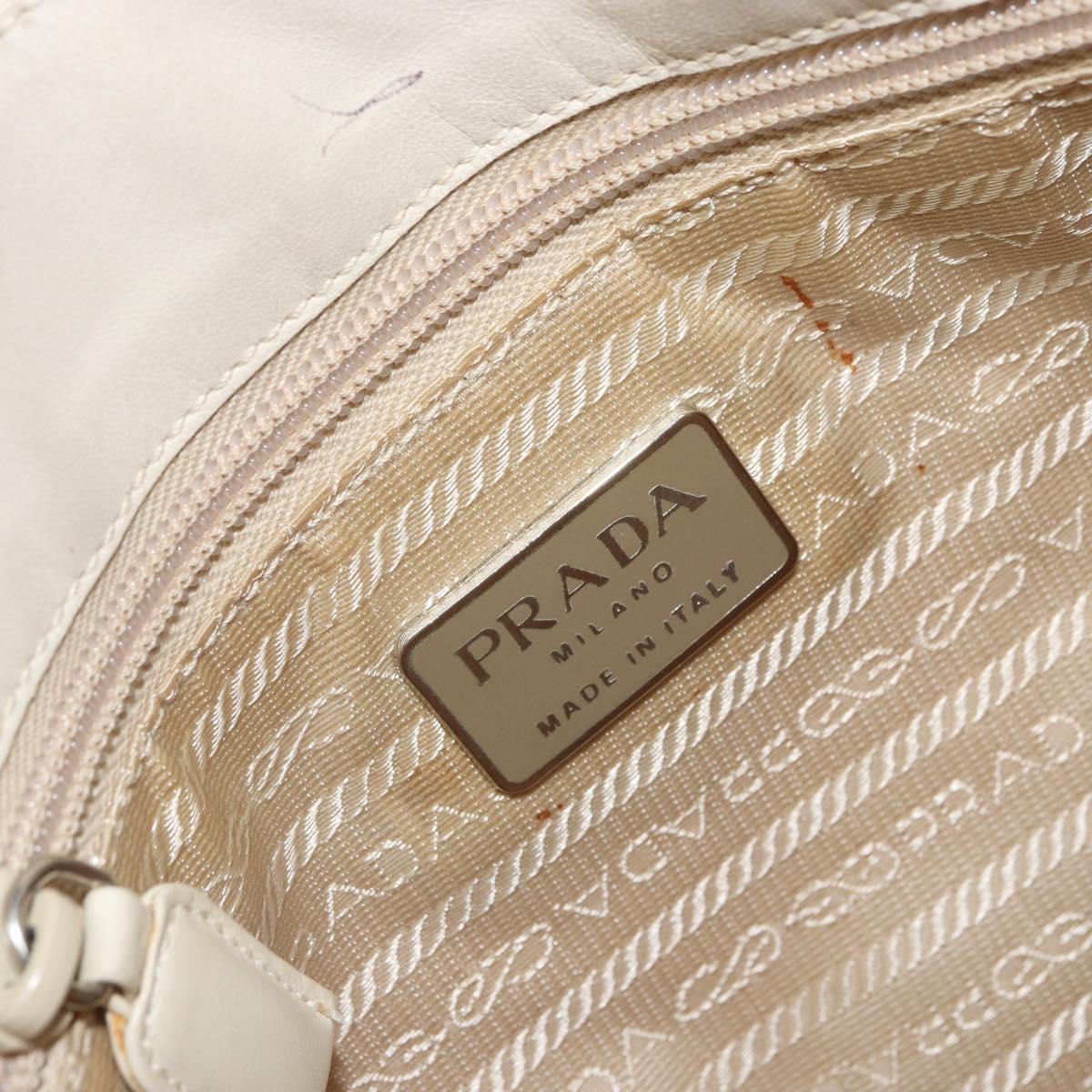 PRADA Chain Shoulder Bag Leather White Silver Auth bs32511