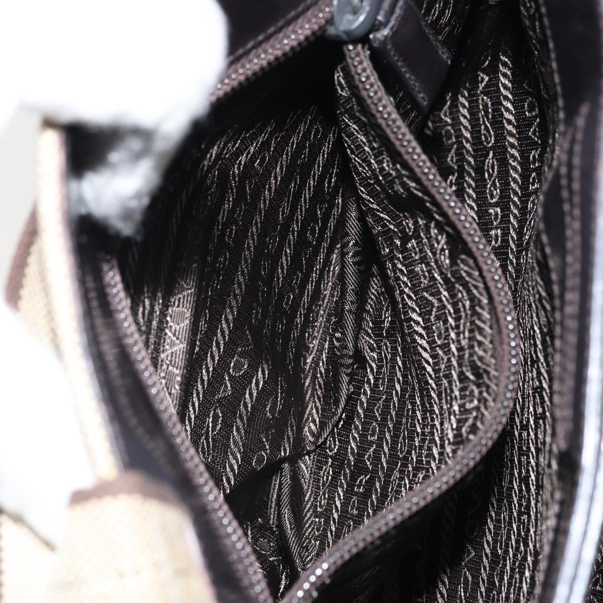 PRADA Hand Bag Canvas Beige Silver Auth bs32512