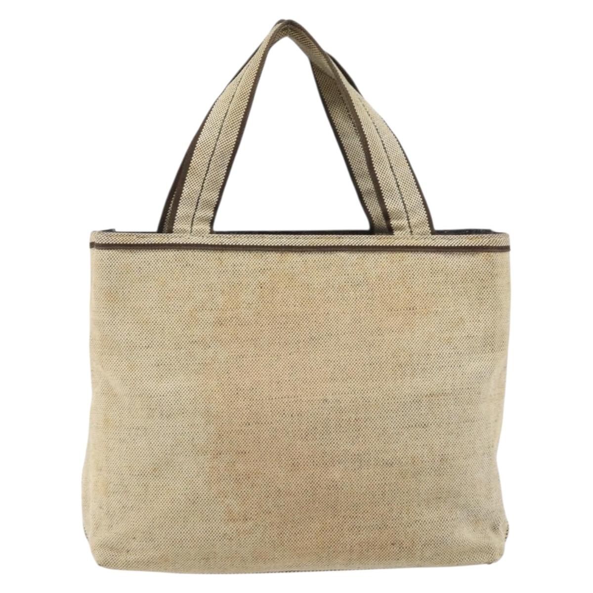 PRADA Hand Bag Canvas Beige Silver Auth bs32512