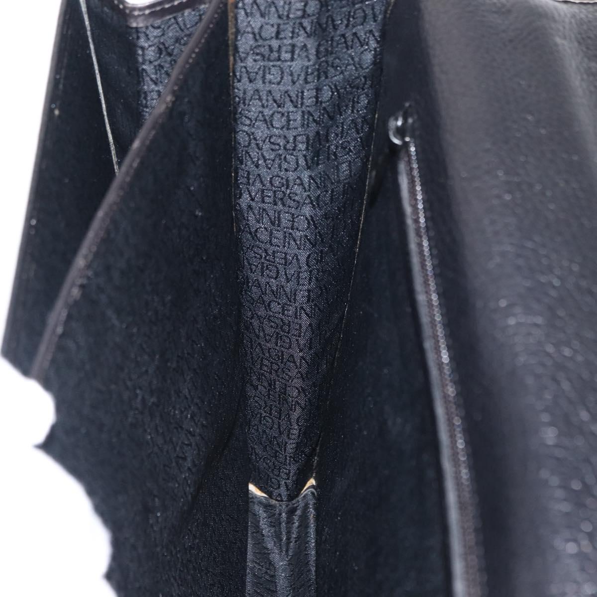Gianni Versace Business Bag Leather Black Gold Auth bs32513