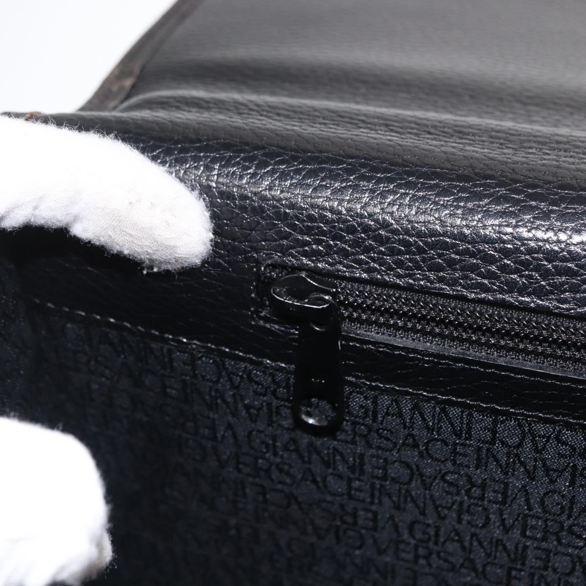 Gianni Versace Business Bag Leather Black Gold Auth bs32513