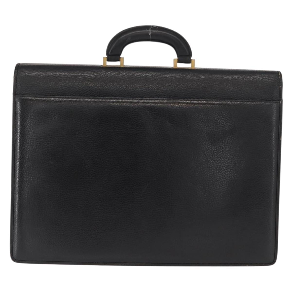 Gianni Versace Business Bag Leather Black Gold Auth bs32513