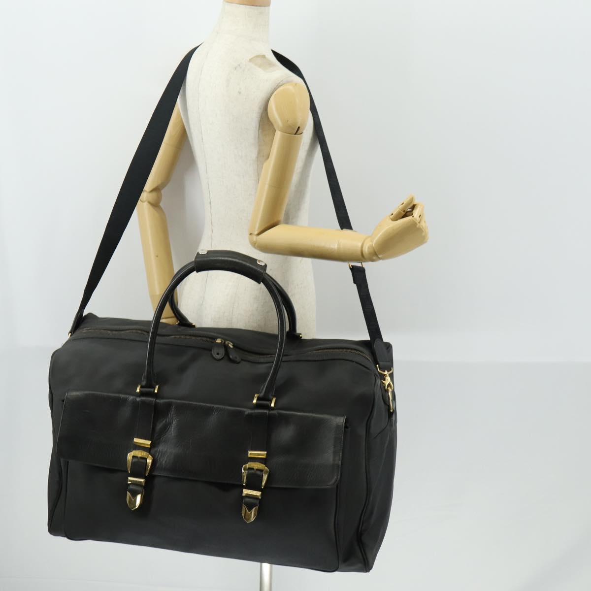VERSACE Boston Bag Coated Canvas 2way Black Gold Auth bs32560