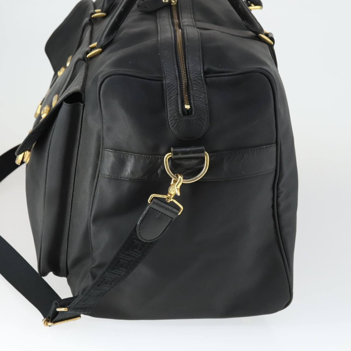 VERSACE Boston Bag Coated Canvas 2way Black Gold Auth bs32560