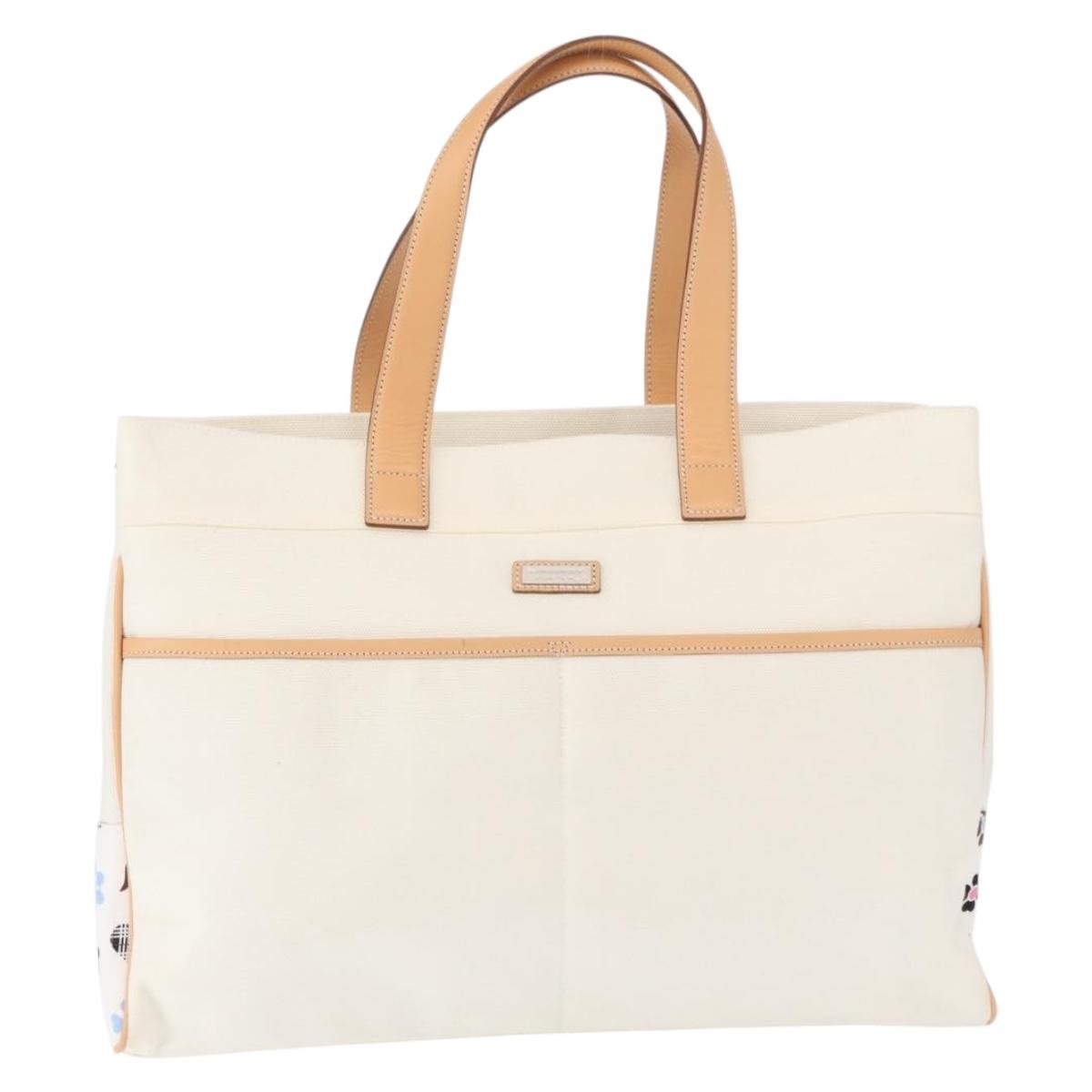 BURBERRY Black label Tote Bag Canvas White Silver Auth bs32562