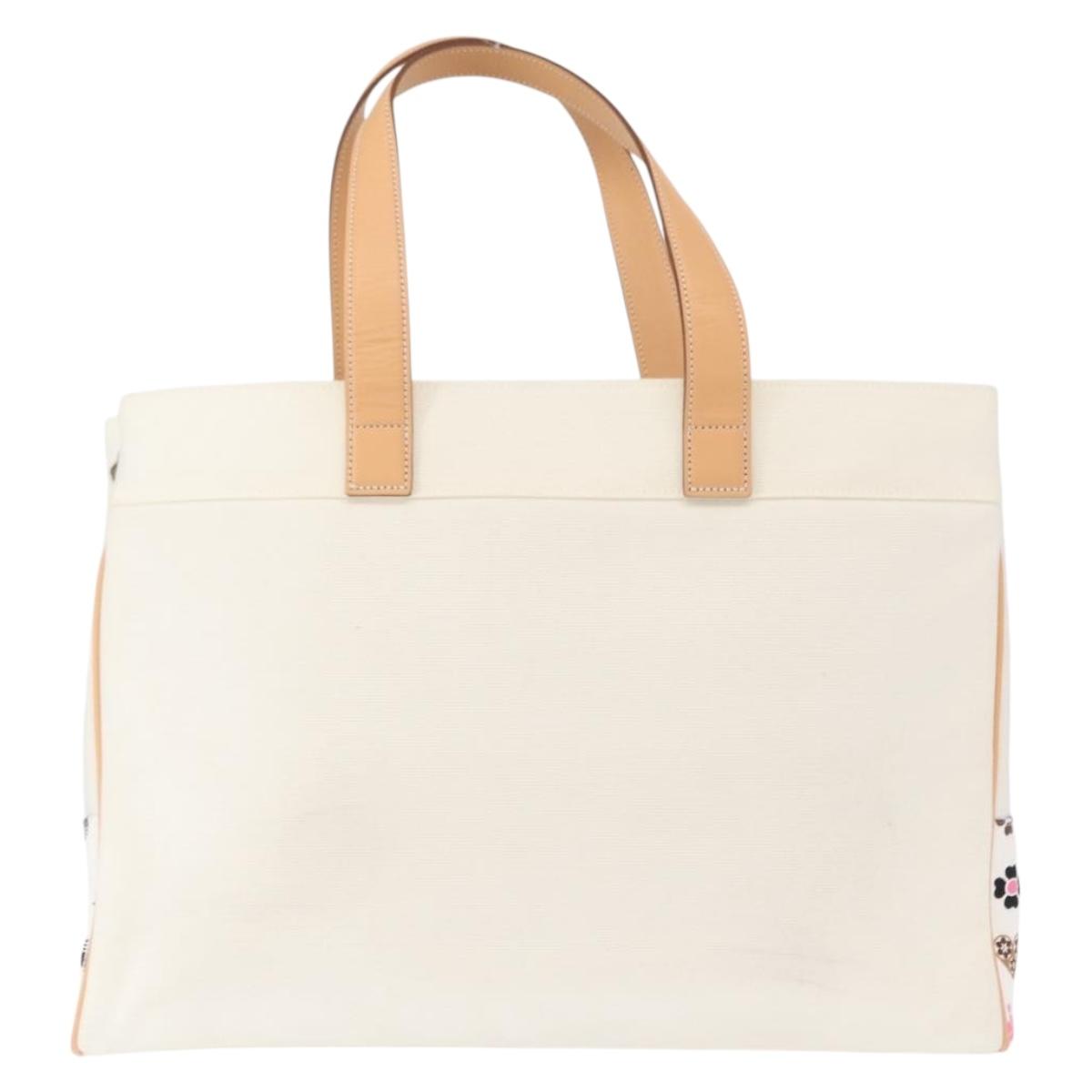 BURBERRY Black label Tote Bag Canvas White Silver Auth bs32562