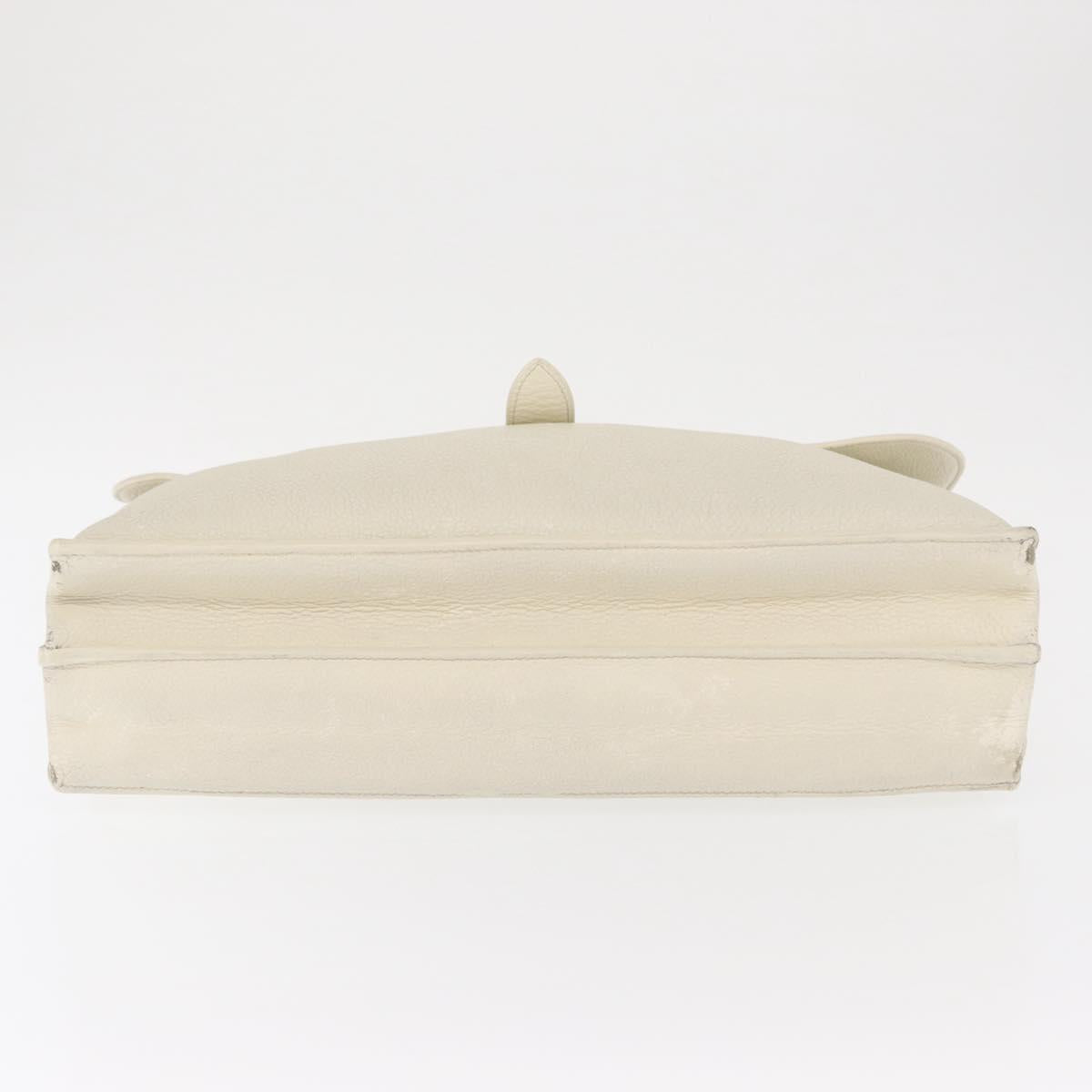 HERMES Sac Adepeche 41 Hand Bag Leather White Silver Auth bs32563