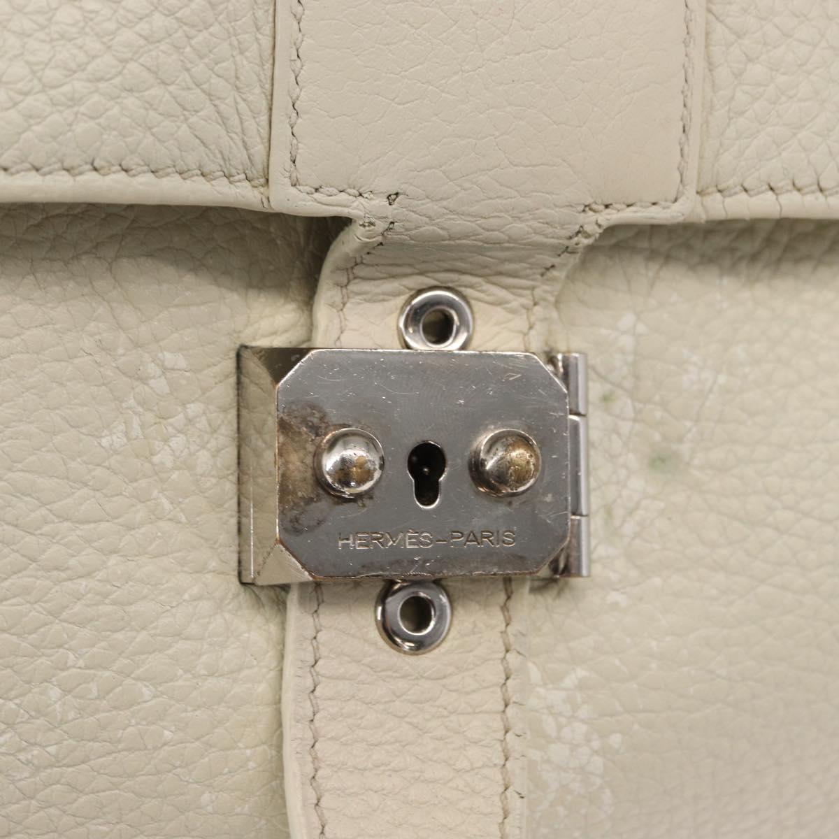 HERMES Sac Adepeche 41 Hand Bag Leather White Silver Auth bs32563