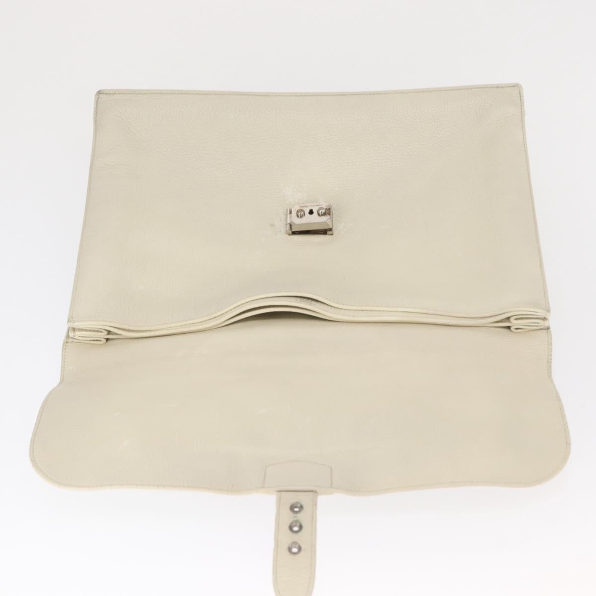 HERMES Sac Adepeche 41 Hand Bag Leather White Silver Auth bs32563