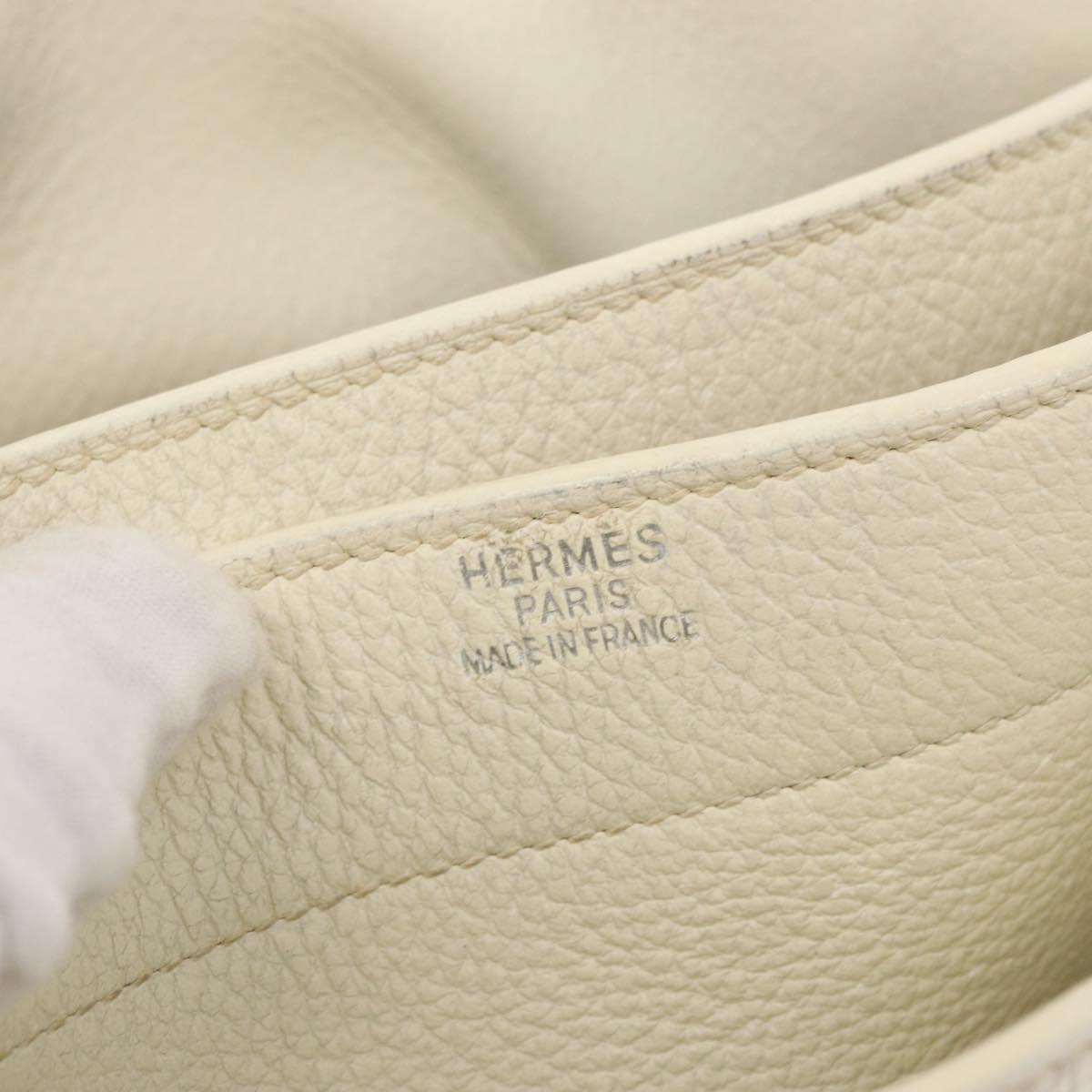 HERMES Sac Adepeche 41 Hand Bag Leather White Silver Auth bs32563