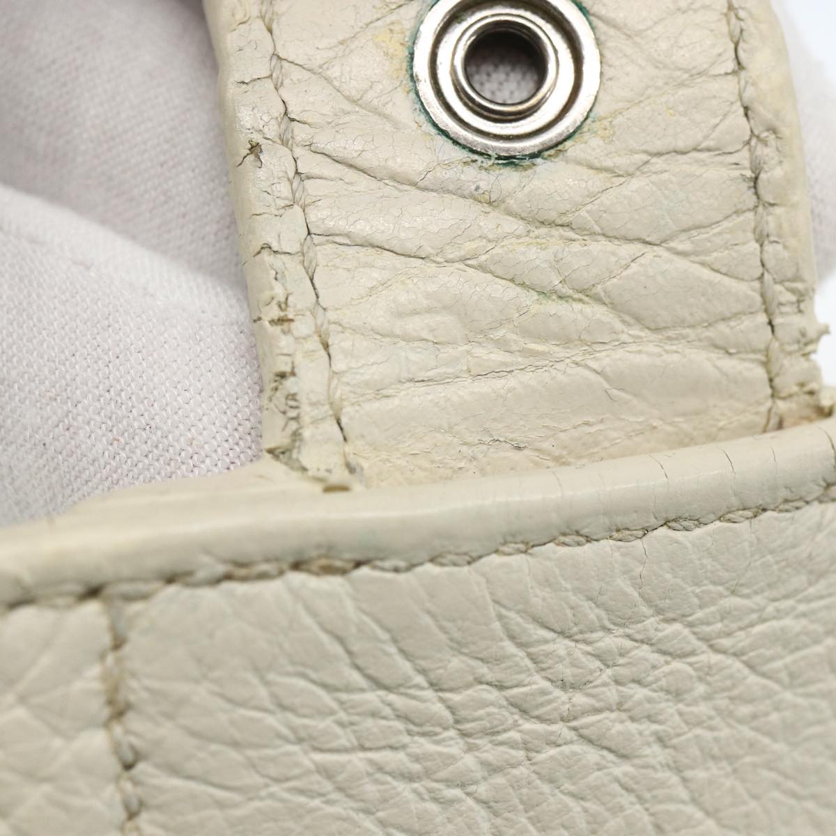 HERMES Sac Adepeche 41 Hand Bag Leather White Silver Auth bs32563