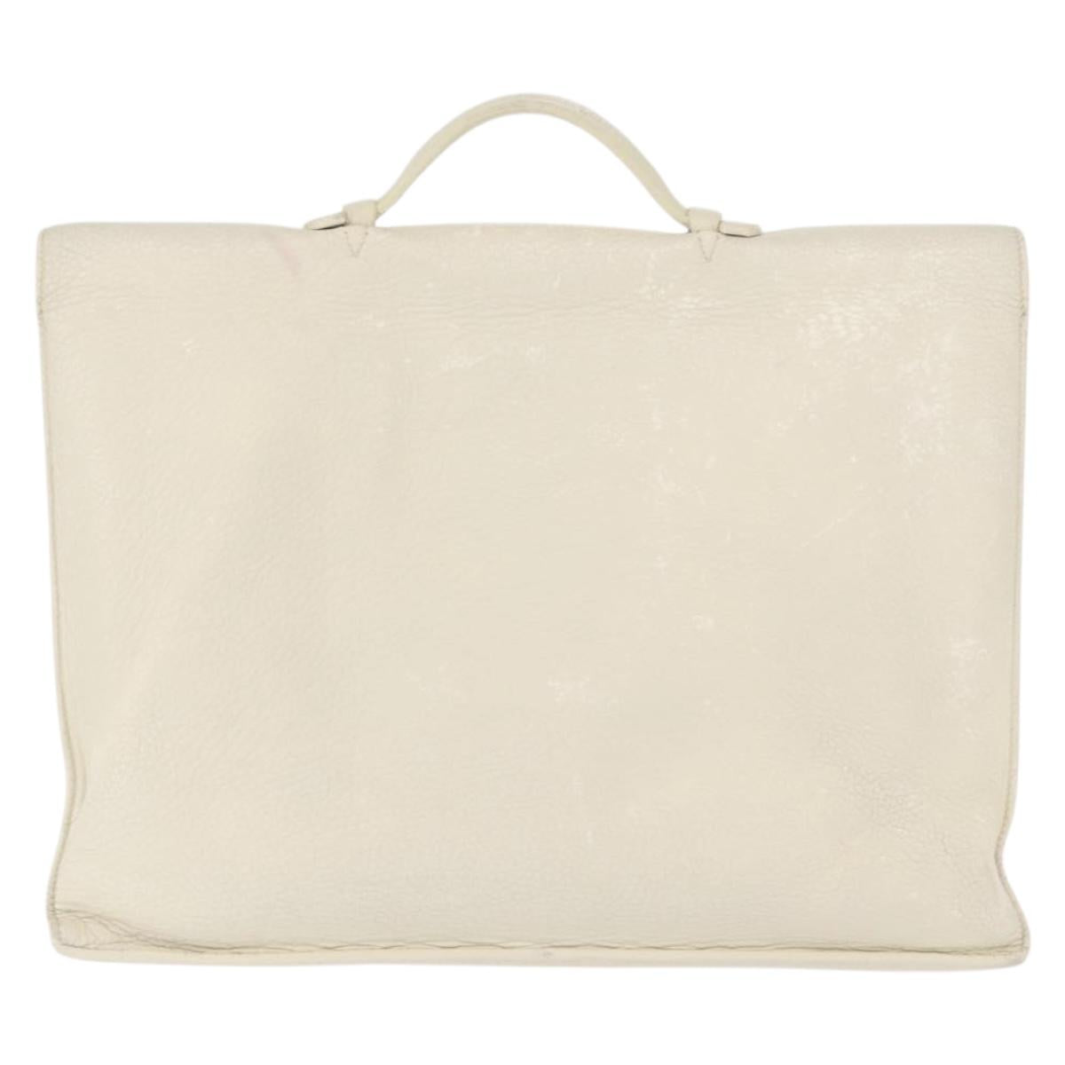 HERMES Sac Adepeche 41 Hand Bag Leather White Silver Auth bs32563