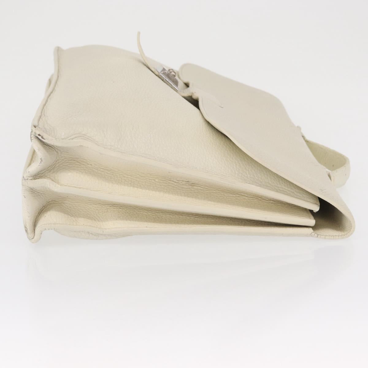 HERMES Sac Adepeche 41 Hand Bag Leather White Silver Auth bs32563