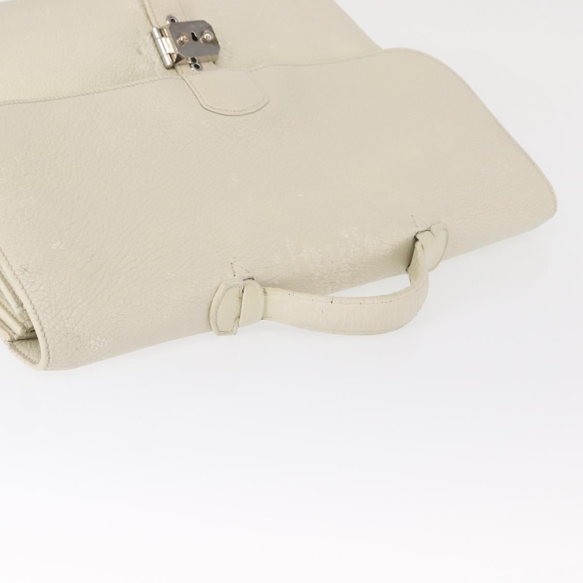 HERMES Sac Adepeche 41 Hand Bag Leather White Silver Auth bs32563