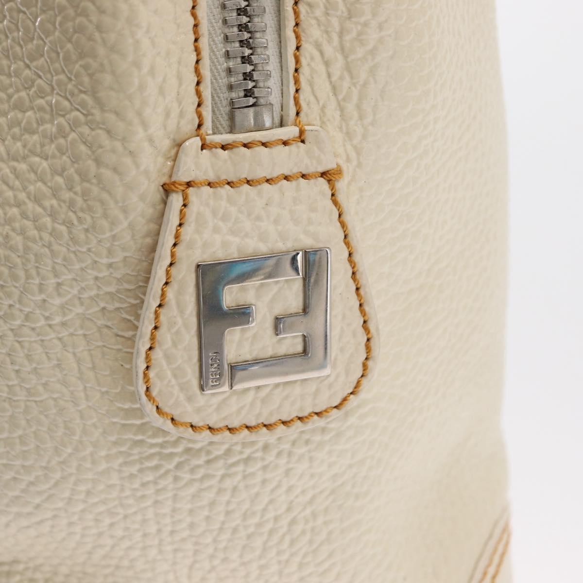 FENDI Hand Bag Patent leather White Silver Auth bs32564
