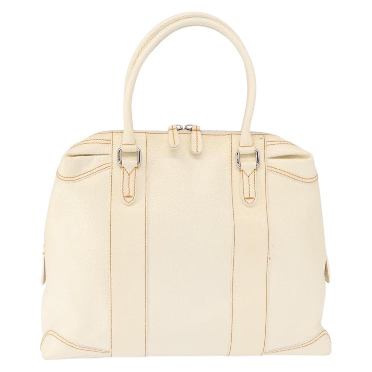 FENDI Hand Bag Patent leather White Silver Auth bs32564