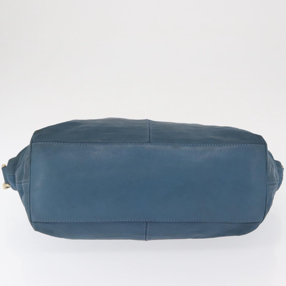 GIVENCHY Hand Bag Leather 2way Blue Silver Auth bs32565