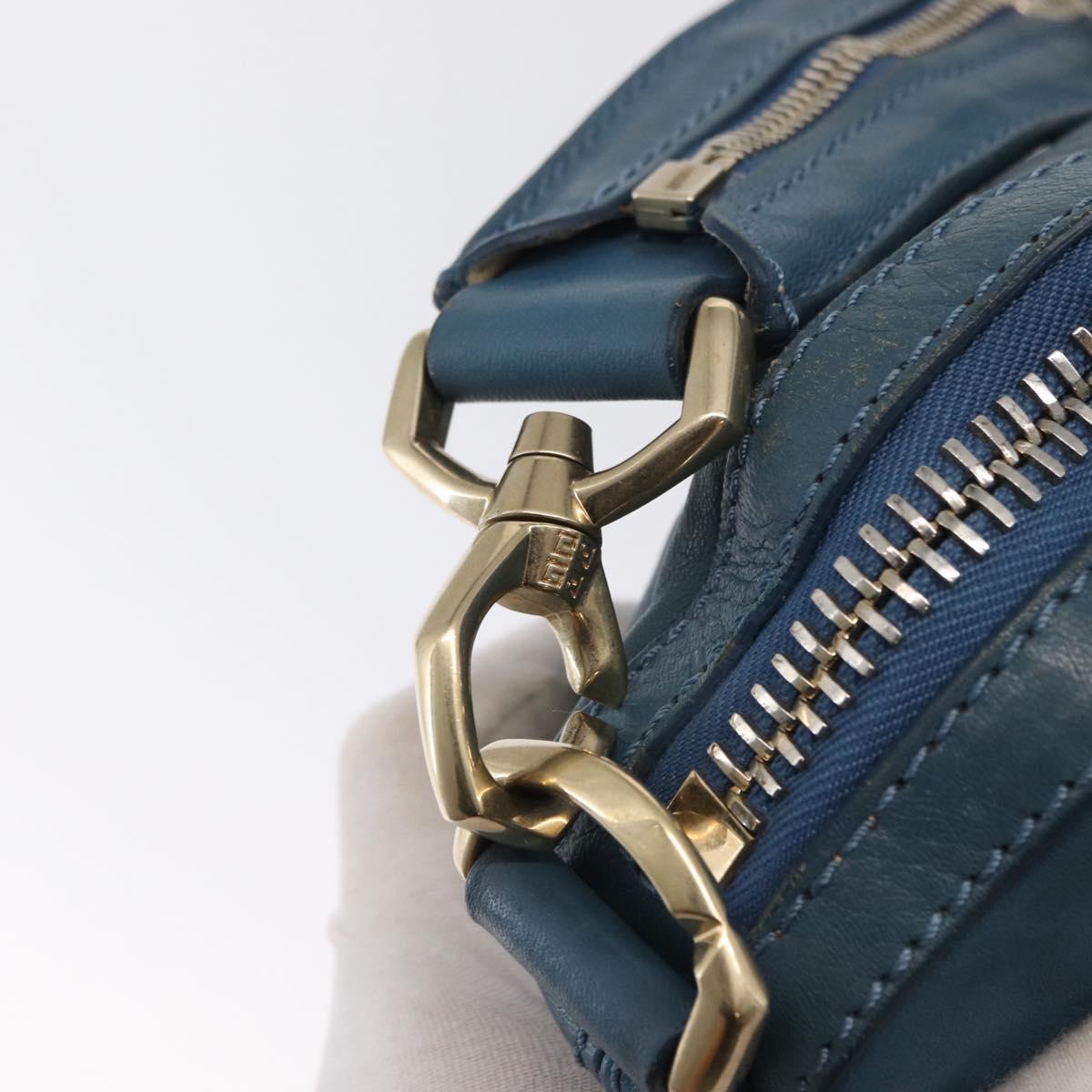 GIVENCHY Hand Bag Leather 2way Blue Silver Auth bs32565