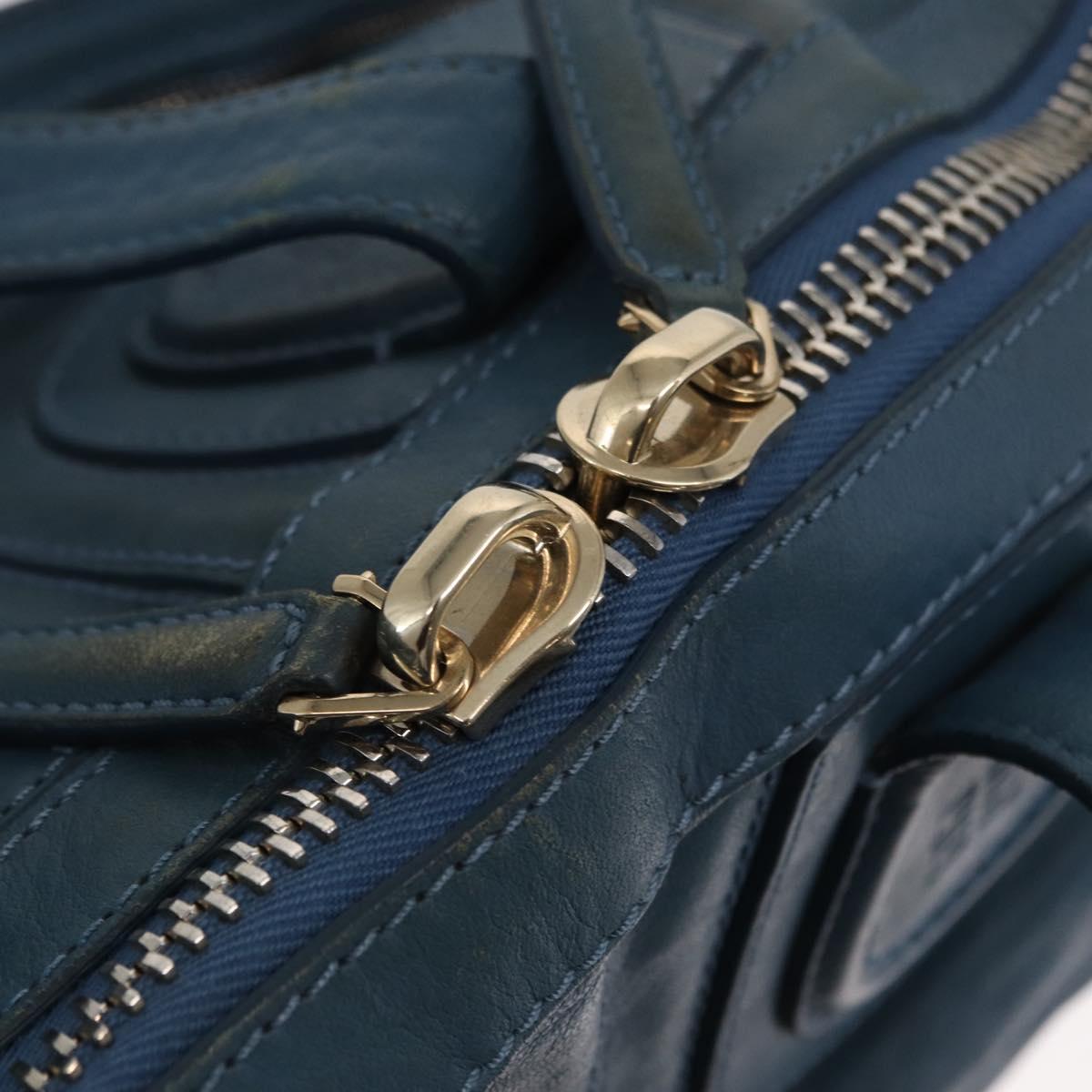 GIVENCHY Hand Bag Leather 2way Blue Silver Auth bs32565