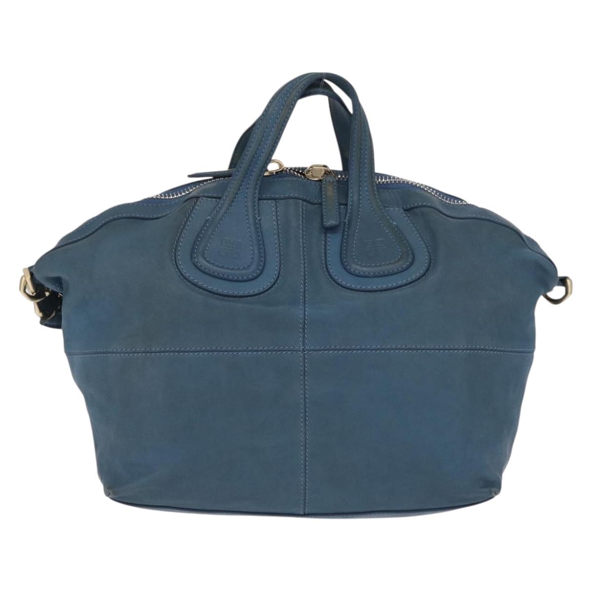 GIVENCHY Hand Bag Leather 2way Blue Silver Auth bs32565