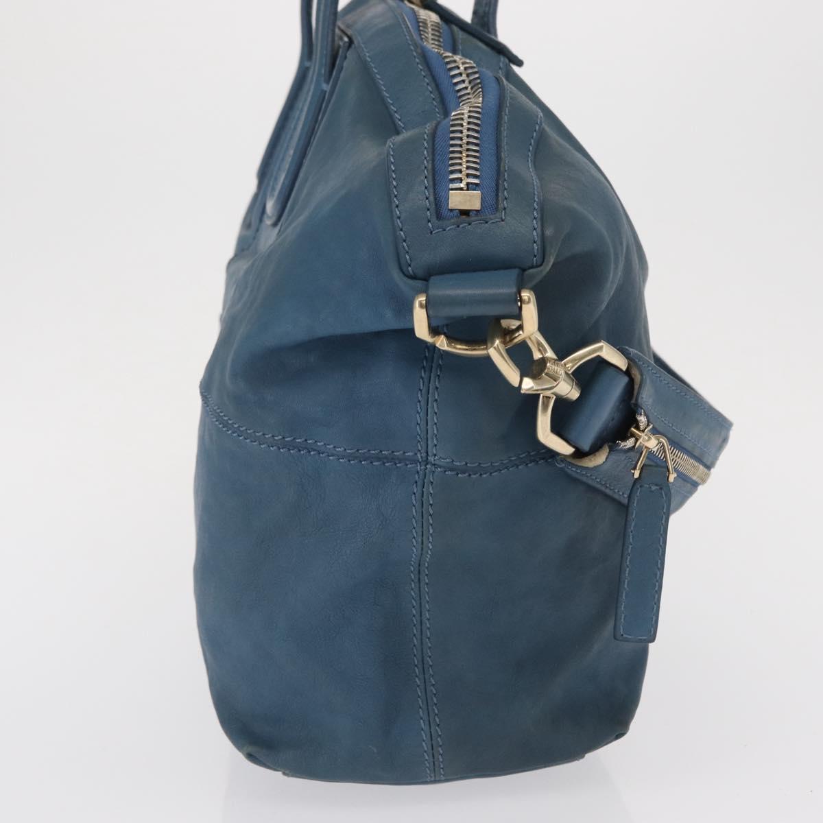 GIVENCHY Hand Bag Leather 2way Blue Silver Auth bs32565