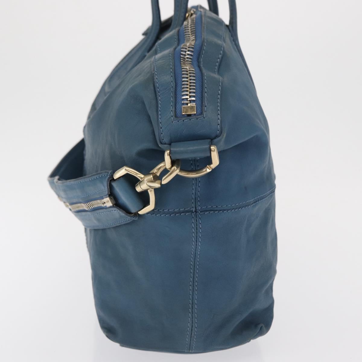 GIVENCHY Hand Bag Leather 2way Blue Silver Auth bs32565
