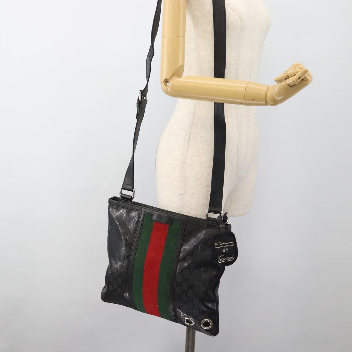 GUCCI GG Implementation Web Sherry Line Bag Black Silver Red 269379 Auth bs32569