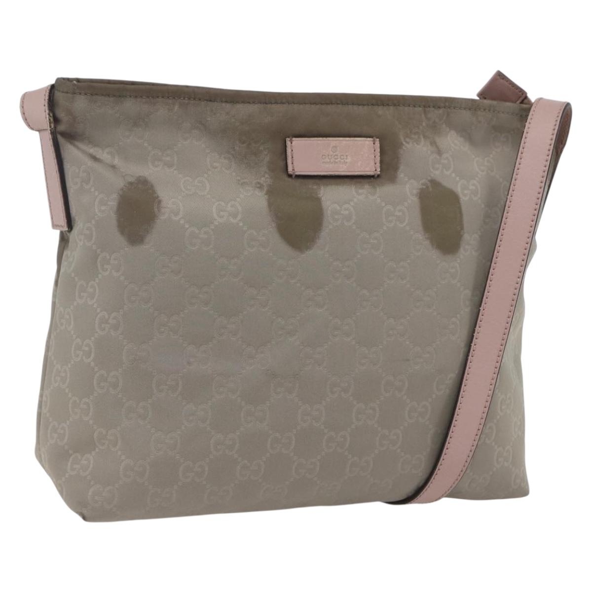 GUCCI GG Canvas Shoulder Bag Nylon Khaki Silver 314529 Auth bs32570