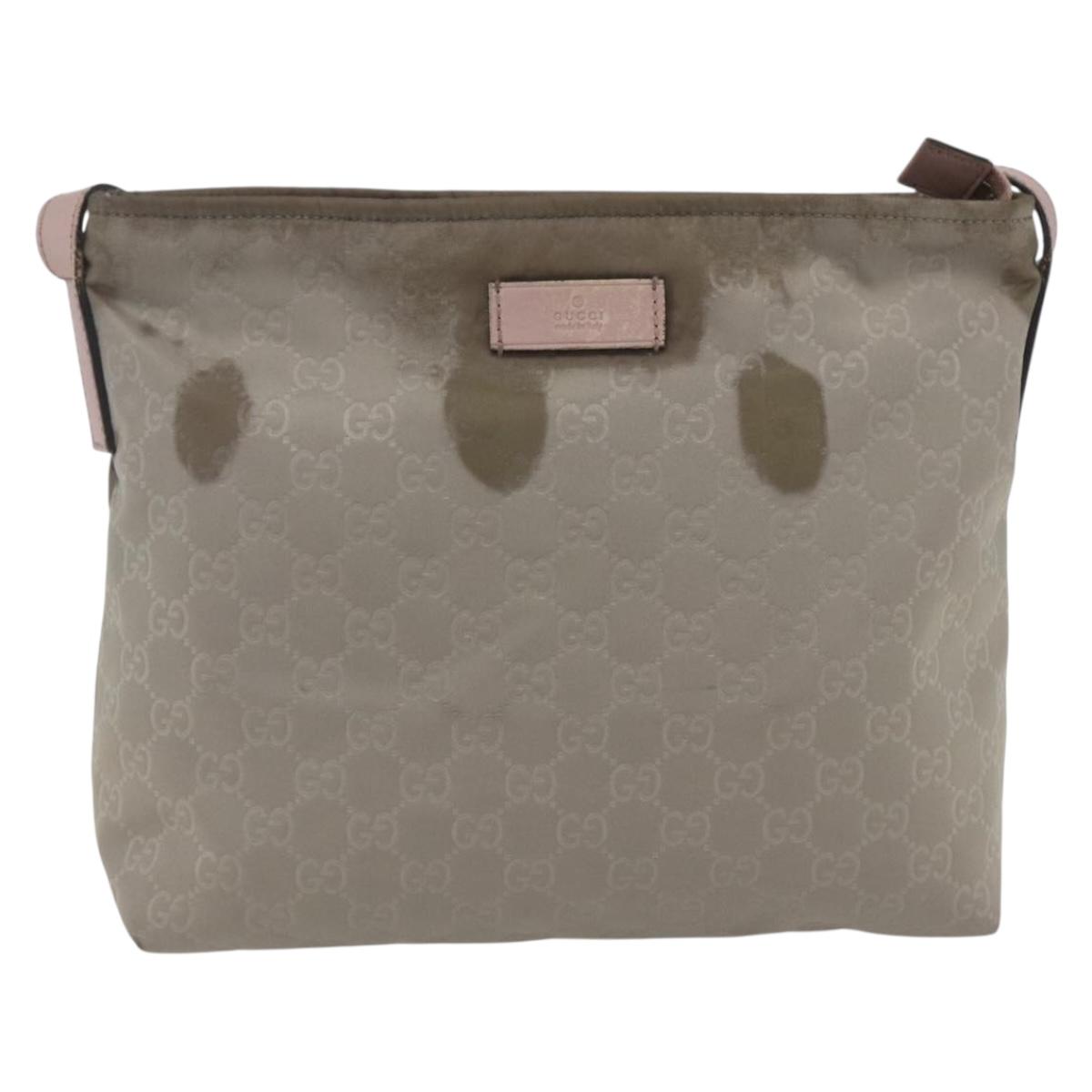 GUCCI GG Canvas Shoulder Bag Nylon Khaki Silver 314529 Auth bs32570