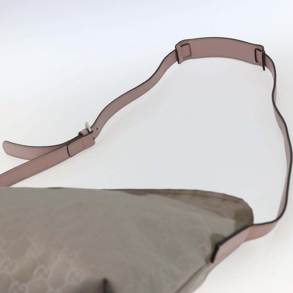 GUCCI GG Canvas Shoulder Bag Nylon Khaki Silver 314529 Auth bs32570