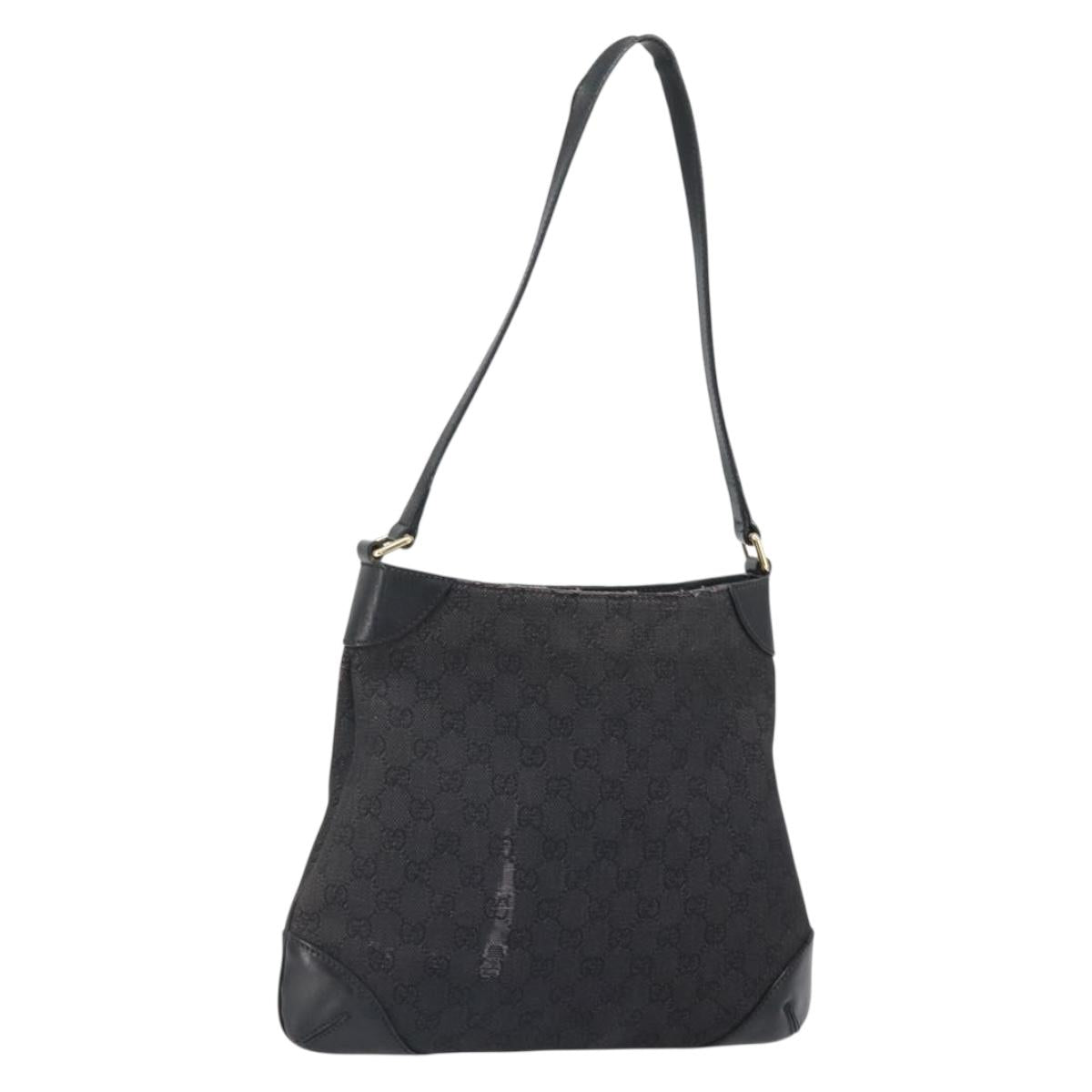 GUCCI GG Canvas Shoulder Bag Black Gold 248272 Auth bs32571