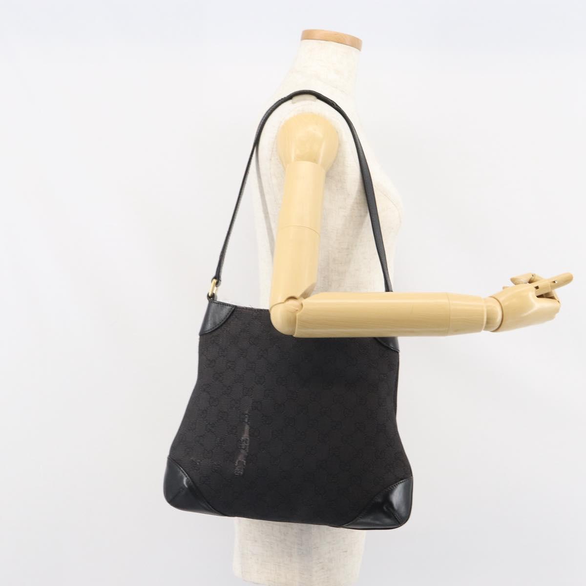 GUCCI GG Canvas Shoulder Bag Black Gold 248272 Auth bs32571
