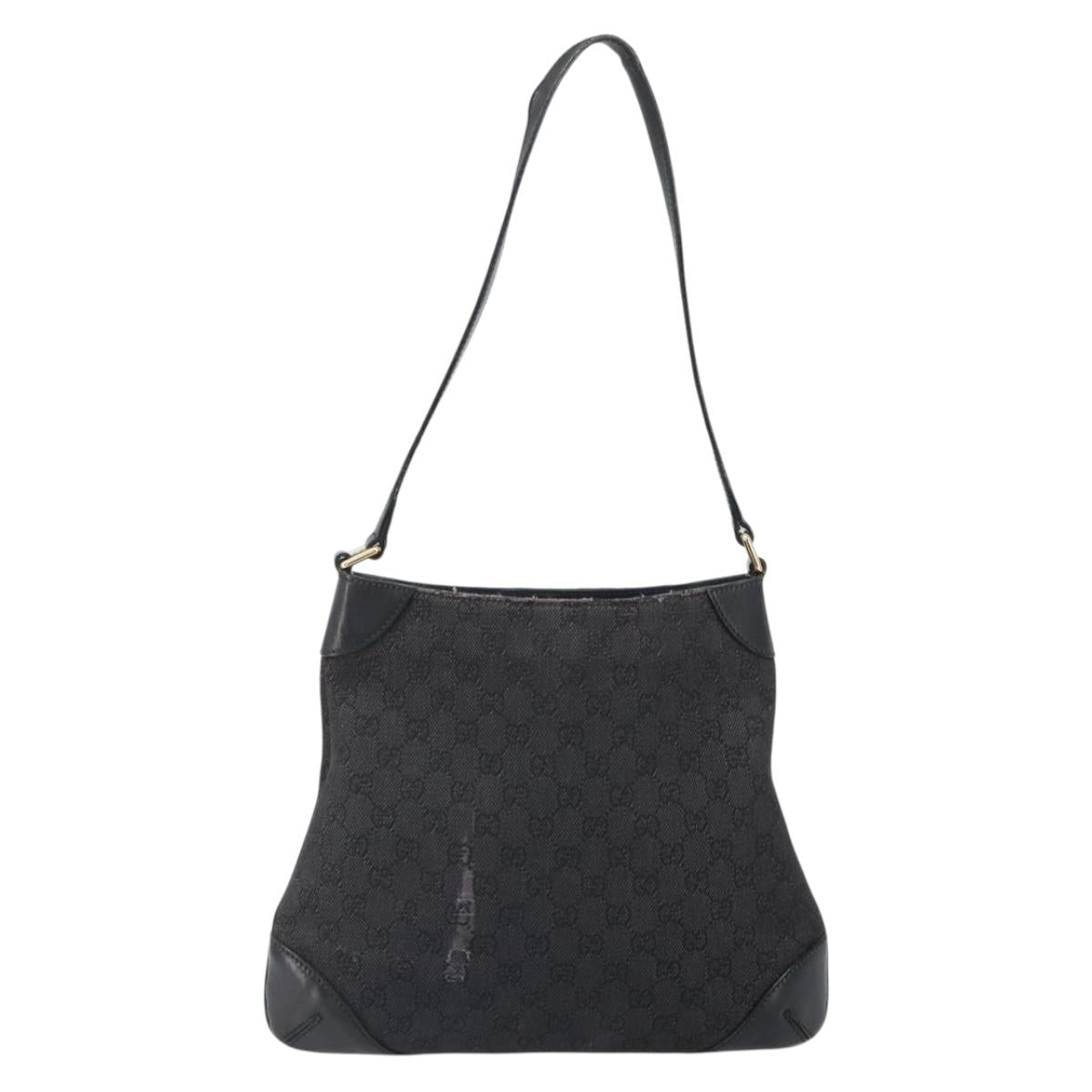GUCCI GG Canvas Shoulder Bag Black Gold 248272 Auth bs32571