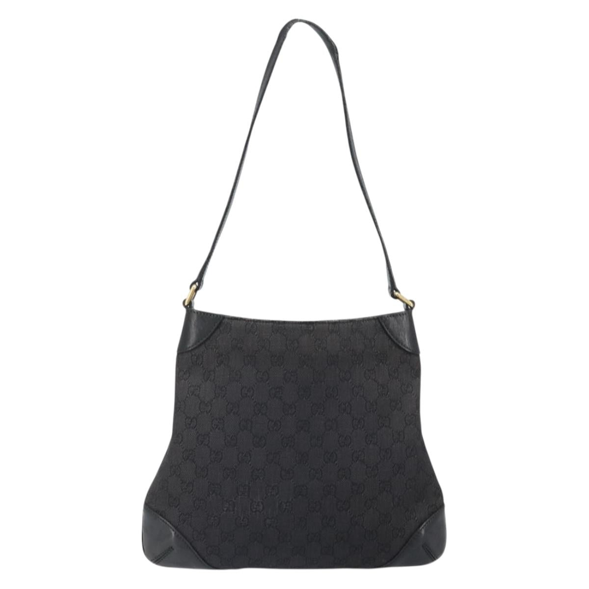 GUCCI GG Canvas Shoulder Bag Black Gold 248272 Auth bs32571