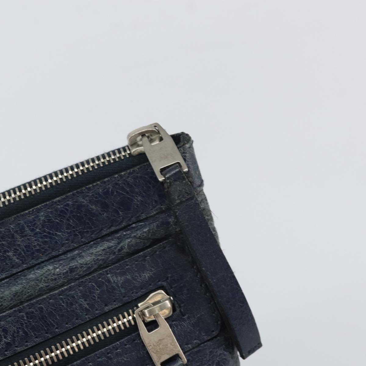 BALENCIAGA Classic Clip L Clutch Bag Leather Navy Silver 273023 Auth bs32576